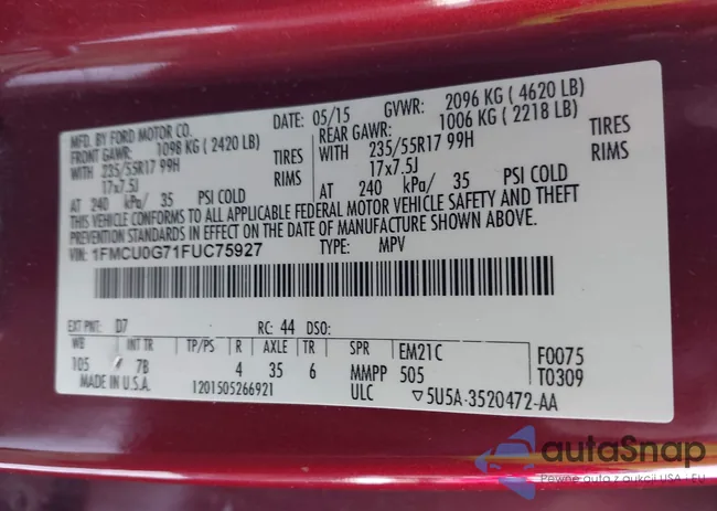 1FMCU0G71FUC75927: 43843962