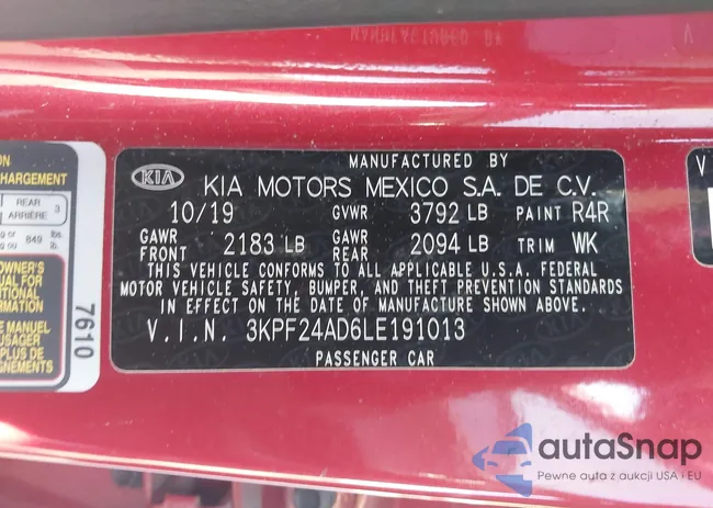 3KPF24AD6LE191013: 43844163