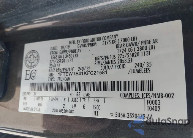 1FTEW1E41KFC21581: 43844978