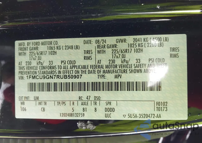 1FMCU9GN7RUB50907: 43845172