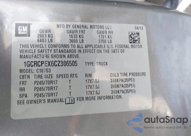 1GCRCPEX6CZ306505: 43845284