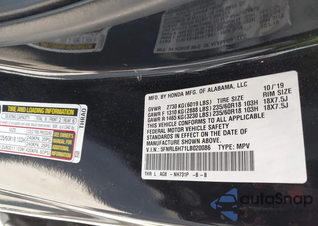 5FNRL6H71LB020086: 43845456