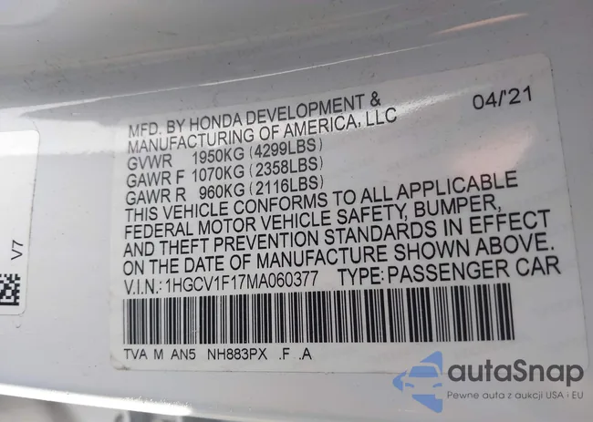 1HGCV1F17MA060377: 43844571