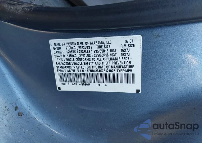 5FNRL384X7B121072: 43844623