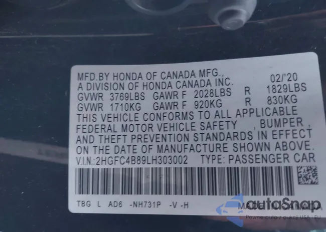 2HGFC4B89LH303002: 43844663