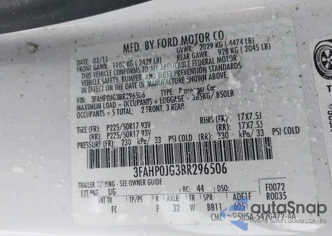 3FAHP0JG3BR296506: 43844664