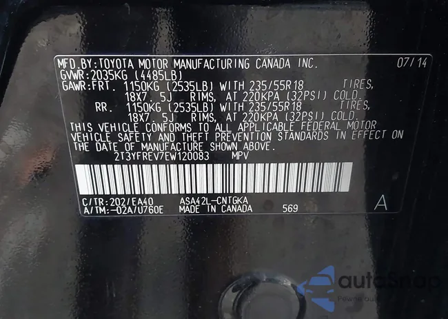 2T3YFREV7EW120083: 43846162