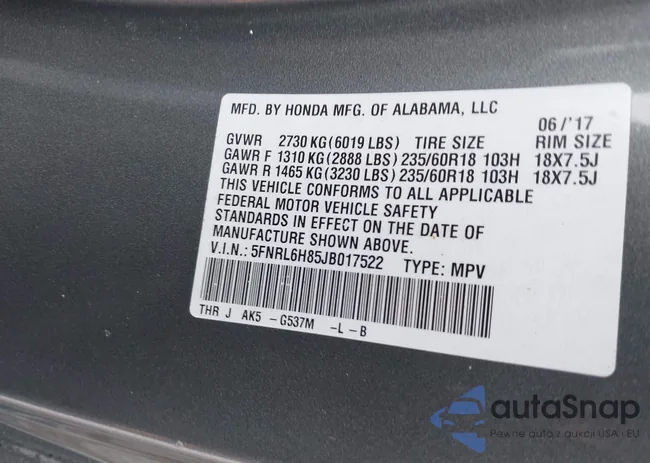 5FNRL6H85JB017522: 43845541