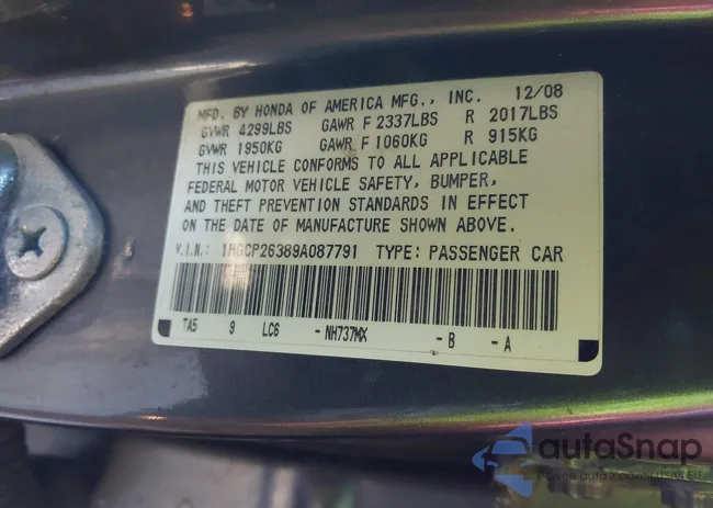 1HGCP26389A087791: 43845698