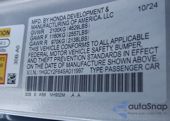 1HGCY2F64SA011997: 43845859