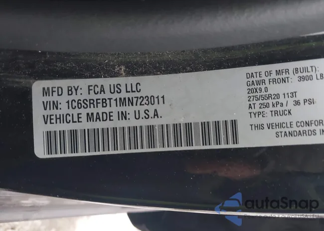 1C6SRFBT1MN723011: 43847142