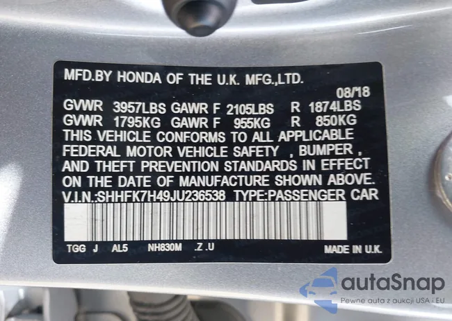 SHHFK7H49JU236538: 43847143