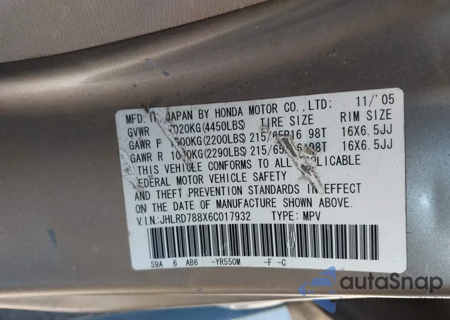 JHLRD788X6C017932: 43847144