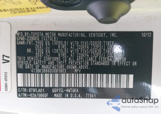 4T3BK3BB6DU081803: 43847446