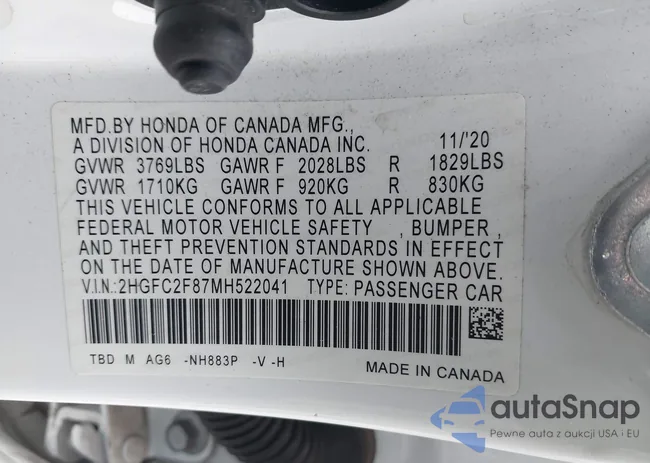 2HGFC2F87MH522041: 43846702