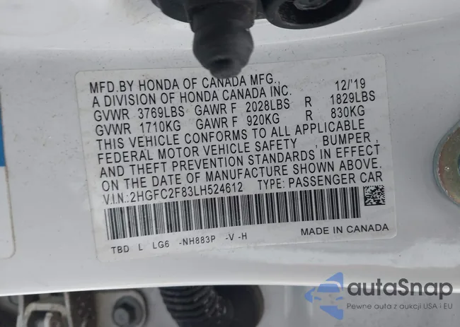 2HGFC2F83LH524612: 43848473