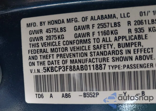 5KBCP3F88AB011887: 43848481