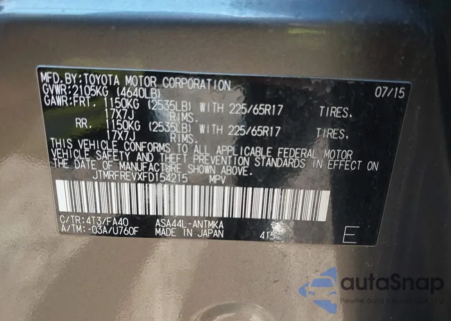 JTMRFREVXFD154215: 43849012