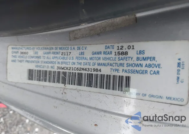 3VWCK21C62M431984: 43849062