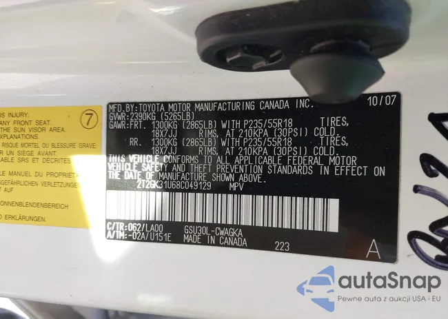 2T2GK31U68C049129: 43848654