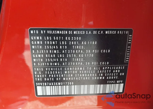 3VV2B7AX3KM017366: 43848846