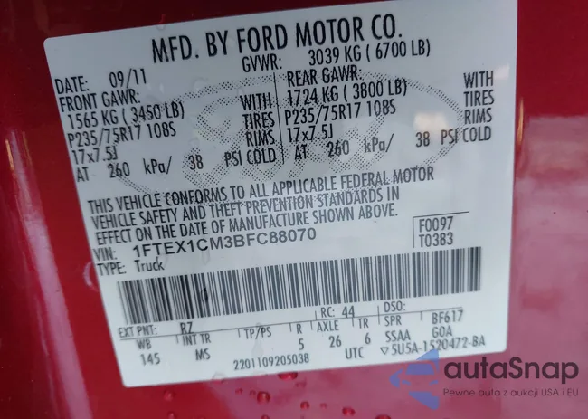 1FTEX1CM3BFC88070: 43850017