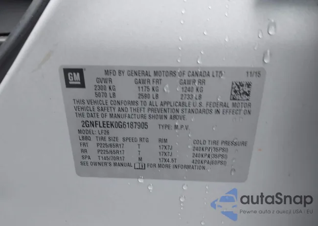 2GNFLEEK0G6187905: 43850097