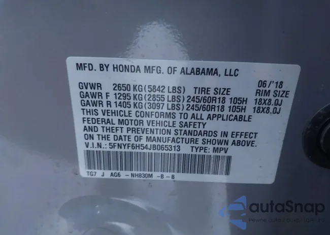 5FNYF6H54JB065313: 43850149