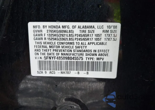 5FNYF48509B045575: 43850153