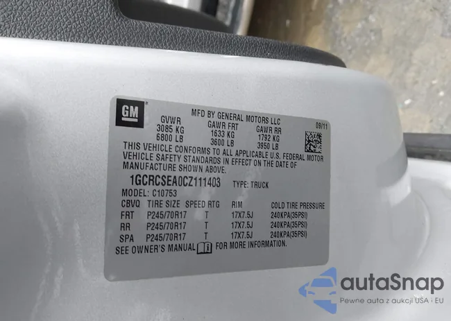 1GCRCSEA0CZ111403: 43850325