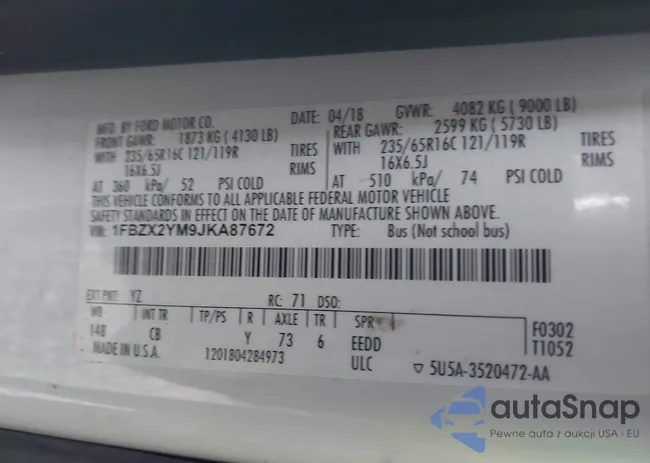 1FBZX2YM9JKA87672: 43850327