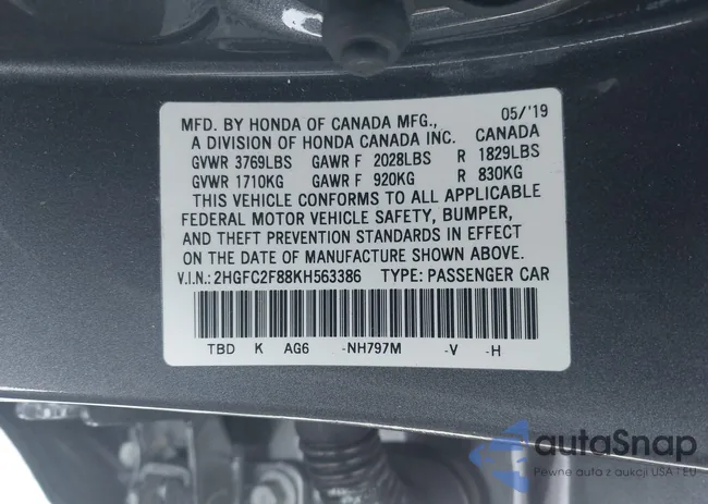 2HGFC2F88KH563386: 43849657