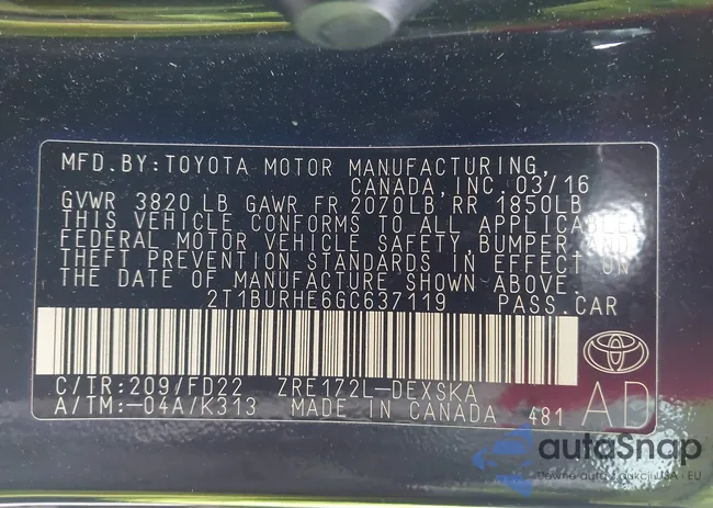 2T1BURHE6GC637119: 43850982