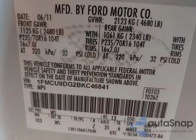 1FMCU9DG2BKC46841: 43851486