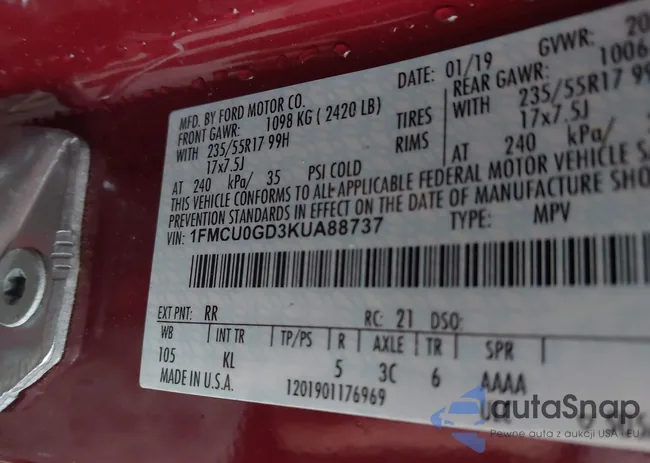 1FMCU0GD3KUA88737: 43850587