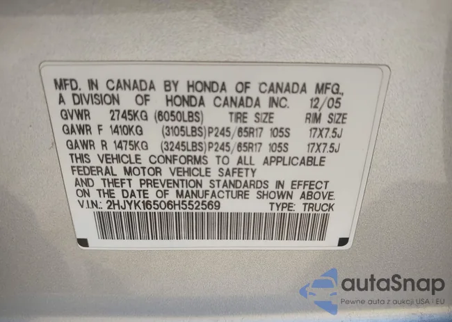 2HJYK16506H552569: 43852200