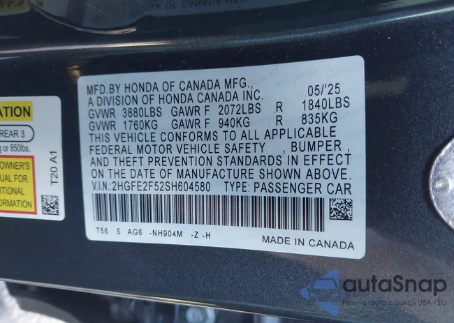 2HGFE2F52SH604580: 43852306