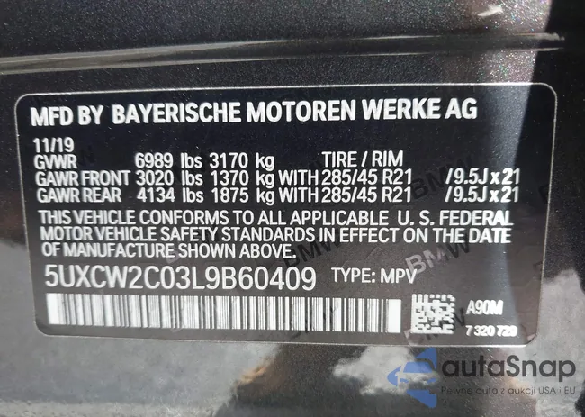 5UXCW2C03L9B60409: 43853300