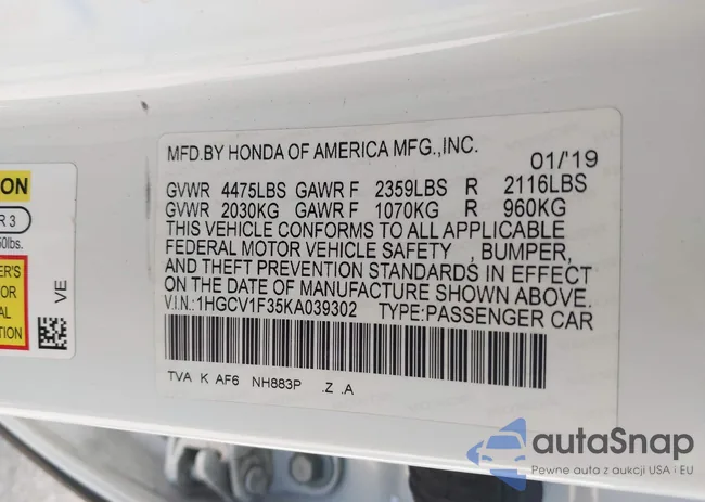 1HGCV1F35KA039302: 43852574