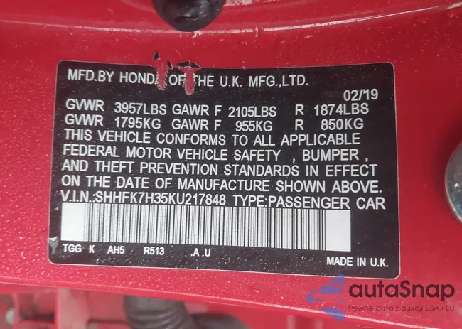 SHHFK7H35KU217848: 43854018