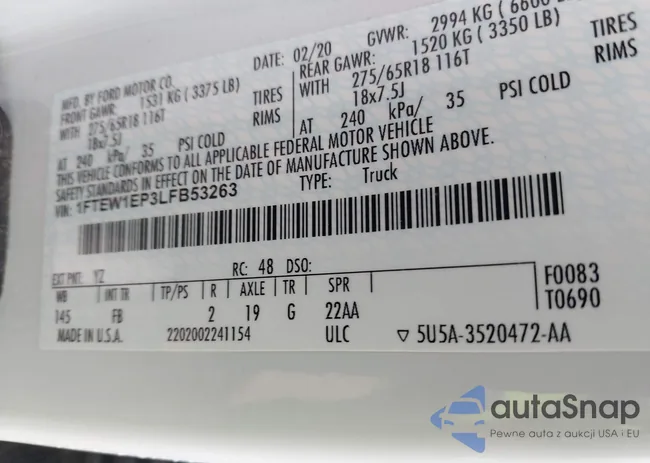 1FTEW1EP3LFB53263: 43853511