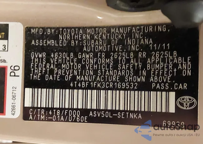 4T4BF1FK3CR169532: 43853747