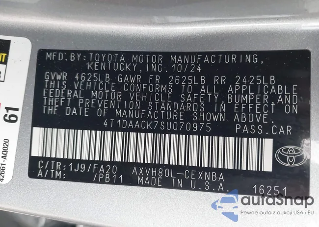 4T1DAACK7SU070975: 43854975