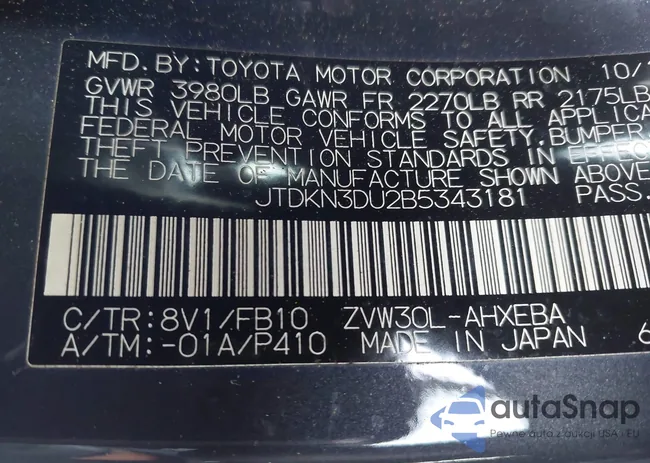 JTDKN3DU2B5343181: 43855105