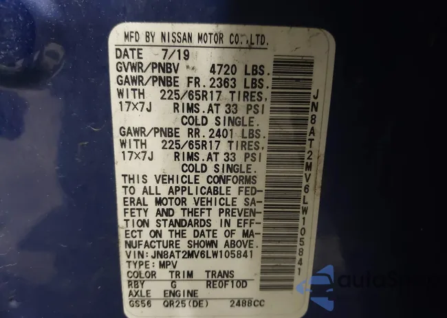 JN8AT2MV6LW105841: 43857140