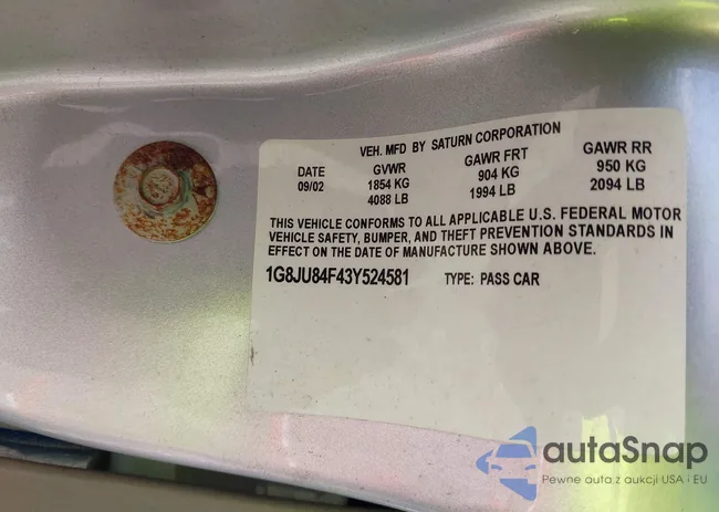 1G8JU84F43Y524581: 43856628