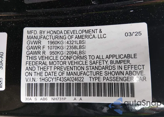 1HGCY1F43SA024622: 43856837