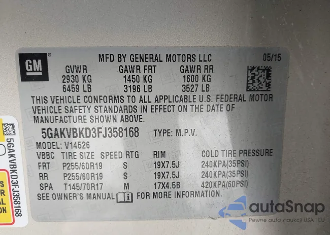 5GAKVBKD3FJ358168: 43857569