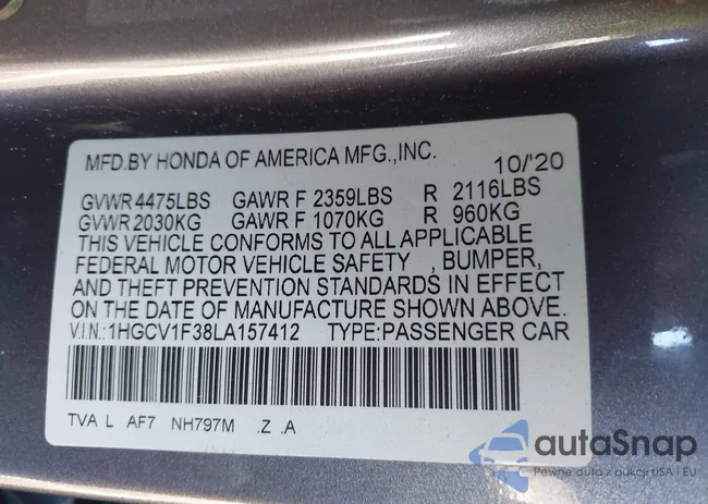 1HGCV1F38LA157412: 43857676