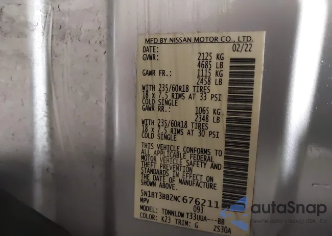 5N1BT3BB2NC676211: 43857775